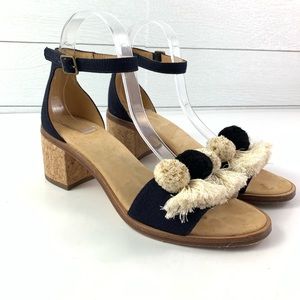 Soludos Black and Cream Pom Pom Sandals